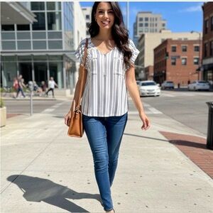 Striped V-Neck Women Top